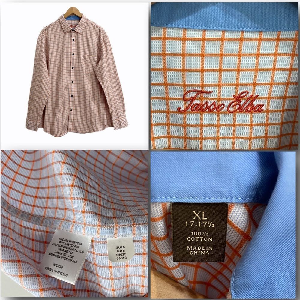 Tasso Elba Grid Pattern Button Down Shirt Blue - Picture 7 of 7